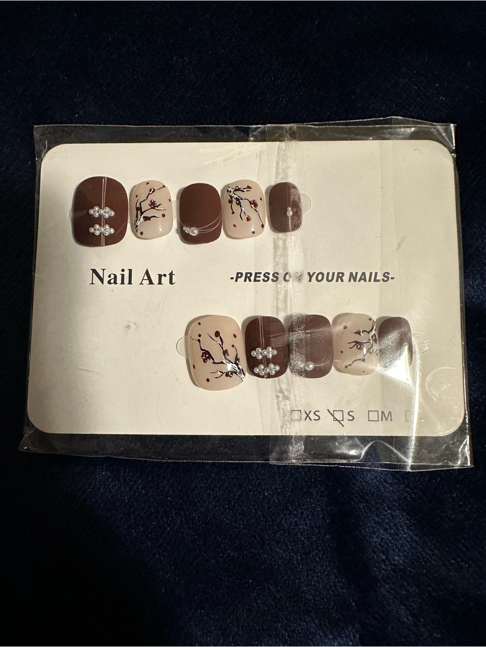 Brown & Cream Floral Press-On Nail Set